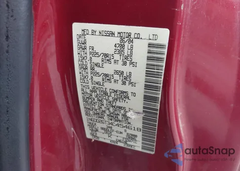 2004 Nissan Frontier Xe from USA, damaged, VIN 1N6DD26T34C454618